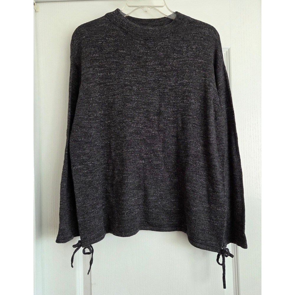Pure Jill Charcoal Heathered Cotton Knit Mock Neck Tie‎ Hem Sweater Sz MP